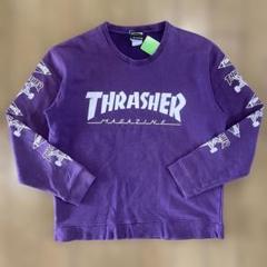 THRASHER スウェット トレーナー プリントロゴ 古着 紫 Lサイズのサムネイル