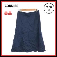 【美品】CORDIER ひざ丈スカート 大きめサイズ ネイビー 42 日本製