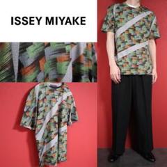 【極美品】ISSEY MIYAKE プリーツ 総柄 デザイン グレー Tシャツ