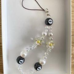 ビーズストラップ パール お花 韓国風 スマホアクセ ハンドメイド ストリート系