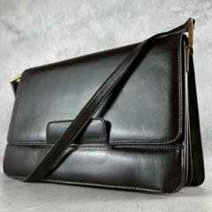 美品 グッチ ショルダーバッグ ロゴ刻印 ゴールド金具 レザー ダークブラウンのサムネイル
