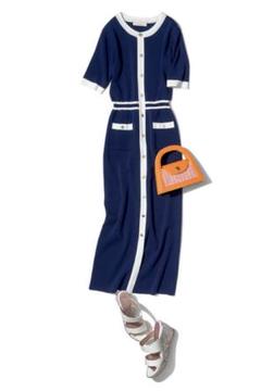 【雑誌掲載】Andemiu ハイショクIライン ニット ワンピース ネイビーのサムネイル