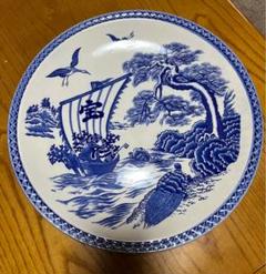 中国　青花　松竹梅鶴文盤　大皿　飾皿　時代箱付　C　R3185 中国 青花 松竹梅鶴文盤 大皿 飾皿 時代箱付 C R3185