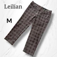 【Leilian】レリアン　グレンチェック柄プリント七分丈ストレッチパンツ M