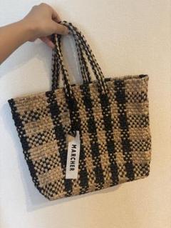 MARCHER マルシェ ☆ チェック柄 カゴバッグ トートバッグ A4OK セール】【MARCHER/マルシェ】ラタンハンドルチェックカゴバッグ