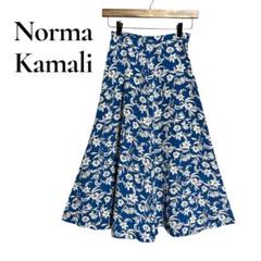 ノーマカマリ ロングフレアスカート XS〜S 花柄 青白　透け感・裏地なし　夏