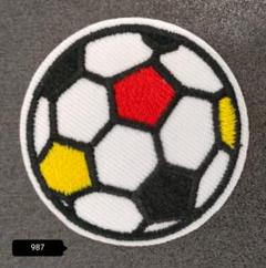 987 サッカー 白&黒&赤&黄 約4.8*4.8cm 刺繍 アイロンワッペン