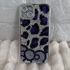 SALE⭐︎デコ電 iPhone13/14ケース リボン レオパード紫 シルバー