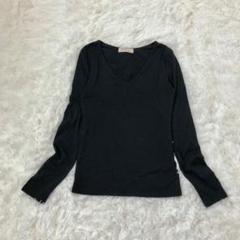 チルアナップ　Vネックカットソー　ストレッチ　ベーシック　黒無地　トップス　F