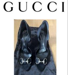 美品　【GUCCI】ビットモチーフ サテンパンプス ブラック 38サイズ 美品 【GUCCI】ビットモチーフ サテンパンプス ブラック 38