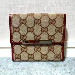 送料無料 極美品 グッチ GGキャンバス 財布 二つ折り財布 ボルドー