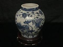 シノワズリビンテージ染付鱼藻紋飾り大壷花瓶甕