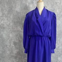 80s~90s カシュクールテーラードカラーワンピース　パープル　レトロスタイル