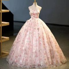 大きめサイズ 花柄生地が女性らしい ベア イブニングドレス