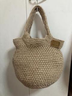 ハンドメイド☆こんもり　麻ひもかごバック☆ナチュラル☆レザータグ付き
