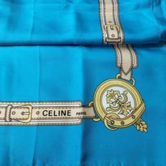 【極美品】CELINE シルクスカーフ トリオンフ マカダム チェーン 宝石柄 CELINE セリーヌ マカダム トリオンフ 馬車 ネイビー 大判