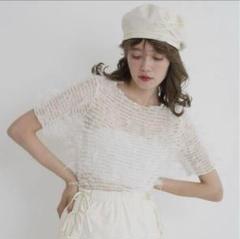 【新品、未使用】　jumelle ジュメロ　フリンジメッシュトップ　ホワイト
