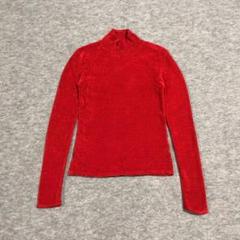 長袖トップス カットソー レッド 赤 ハイネック レーヨン 光沢 062706