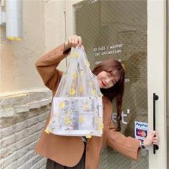フラワー 花 エコバッグ イエロー 黄色 オーガンジー 刺繍