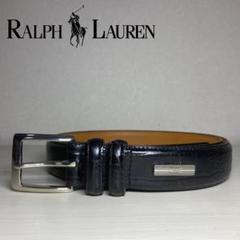 極美品】POLO Ralph Lauren メンズベルト クロコ型押しレザー黒