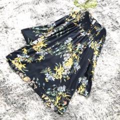 【ZARA BASIC】紺 フラワープリント Aライン長袖ミニワンピース／L相当