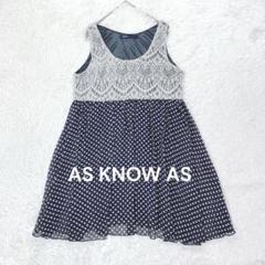 アズノウアズ◇シフォン切り替えノースリーブチュニック ネイビー レース ドット柄