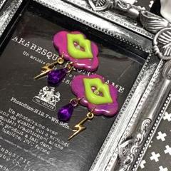 ★no.248★唇くも×サンダー★ピアス イヤリング★ポリマークレイ キモかわ