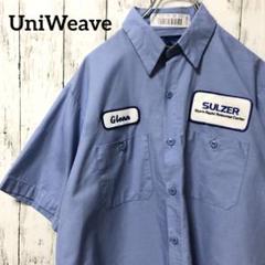 C2209 UniWeave 海外古着 ワークシャツ 半袖シャツ ブルー 刺繍
