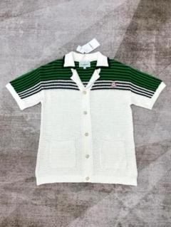 【人気Lサイズ】カサブランカ☆ワンポイント刺繍ロゴ入り総柄半袖ニットポロシャツ 人気Lサイズ】カサブランカ☆ワンポイント刺繍ロゴ入り総柄半袖