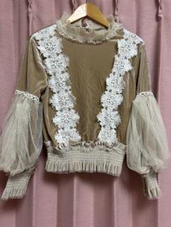美品　ヴィンテージ　レース装飾 ベルベット トップス