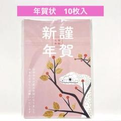 年賀はがき 令和7年 巳年 へび かわいい コラージュ ピンク 10枚入
