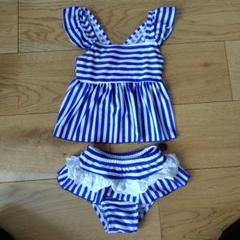 ベビー水着(女の子) 青と白のストライプ　XSサイズ