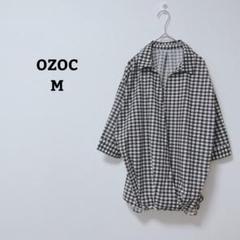 オゾック　シャツ　七分袖　ギンガムチェック　スキッパー　ゆったり　薄手　M