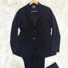 【美品】セオリー ビジネススーツ 現行 リネン 2 伸縮性 裾ワイド ネイビー 2025特集 セオリーリュクス サイズ違い セットアップ ストライプ
