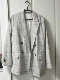 H&M グレー チェック柄 ダブルブレストジャケット - メルカリ
