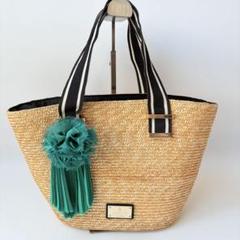 美品✨ランバンオンブルー カゴバック チャーム付き 手提げ