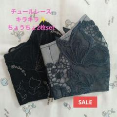 チュール★キラキラ★ちょうちょ刺繍レース2枚set★ハンドメイドマスク