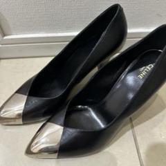 美品　CELINE エディ期　レザー　パンプス　メタルトゥ　ヒール　ポインテッド