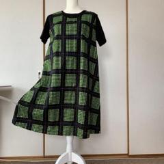 ハンドメイド　上質なコットン フレンチチュニックワンピース　グリーンと黒