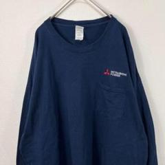 00s USA古着 三菱 刺繍 ロンT 企業系 刺繍 ネイビー