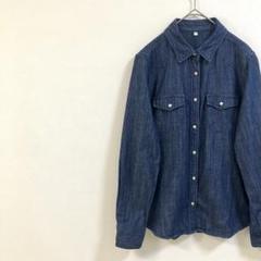 C2607 無印良品（L）デニムシャツ　綿100% 青系　ボタン　長袖