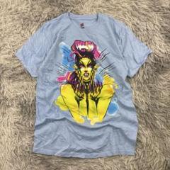 Hanes アート系 グラフィックTシャツ/ネオンカラー/アメリカ古着/ブルー