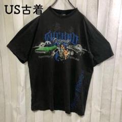 US古着Tシャツ黒　車　バイク　女性