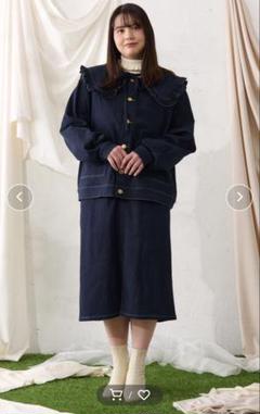 ルオシー 付け襟ノーカラーデニムジャケット 大きいサイズ】つけ襟+ノーカラーデニムジャケット（ノーカラー