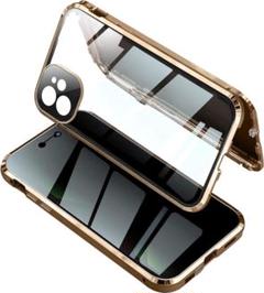 iPhone 適用 両面ガラス ケース アイフォン15proゴールド