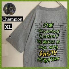 チャンピオン原子力メッセージTシャツtシャツバックビッグロゴteeオーバーサイズ