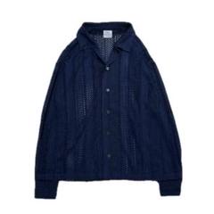 美品⭐️ coen コーエン　開襟　シアーシャツ　ネイビー　M 長袖　メンズのサムネイル