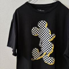 ヴィンテージ　ミッキー　Tシャツ 黒　ディズニー　フェード　チェック　XL