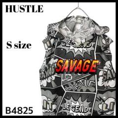 HUSTLE コミック総柄 フード付き タンクトップ ノースリーブ メンズ S