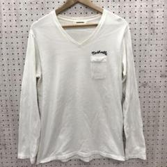 monkey time チェーンステッチ刺繍入りポケット付きVネック 長袖TEE